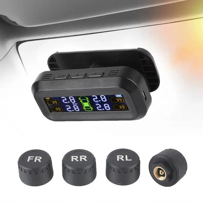 External Battery Solar Tire Pressure Monitoring System with Temperature Warning Sensors