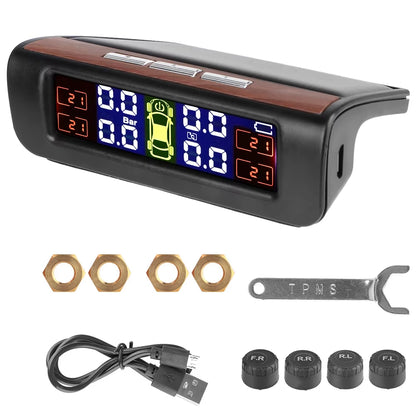 External Battery Solar Tire Pressure Monitoring System with Temperature Warning Sensors