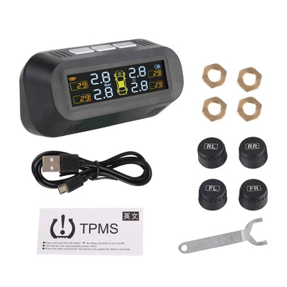 External Battery Solar Tire Pressure Monitoring System with Temperature Warning Sensors
