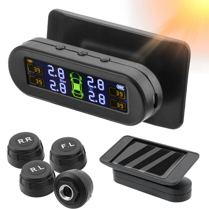 External Battery Solar Tire Pressure Monitoring System with Temperature Warning Sensors