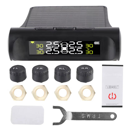 External Battery Solar Tire Pressure Monitoring System with Temperature Warning Sensors