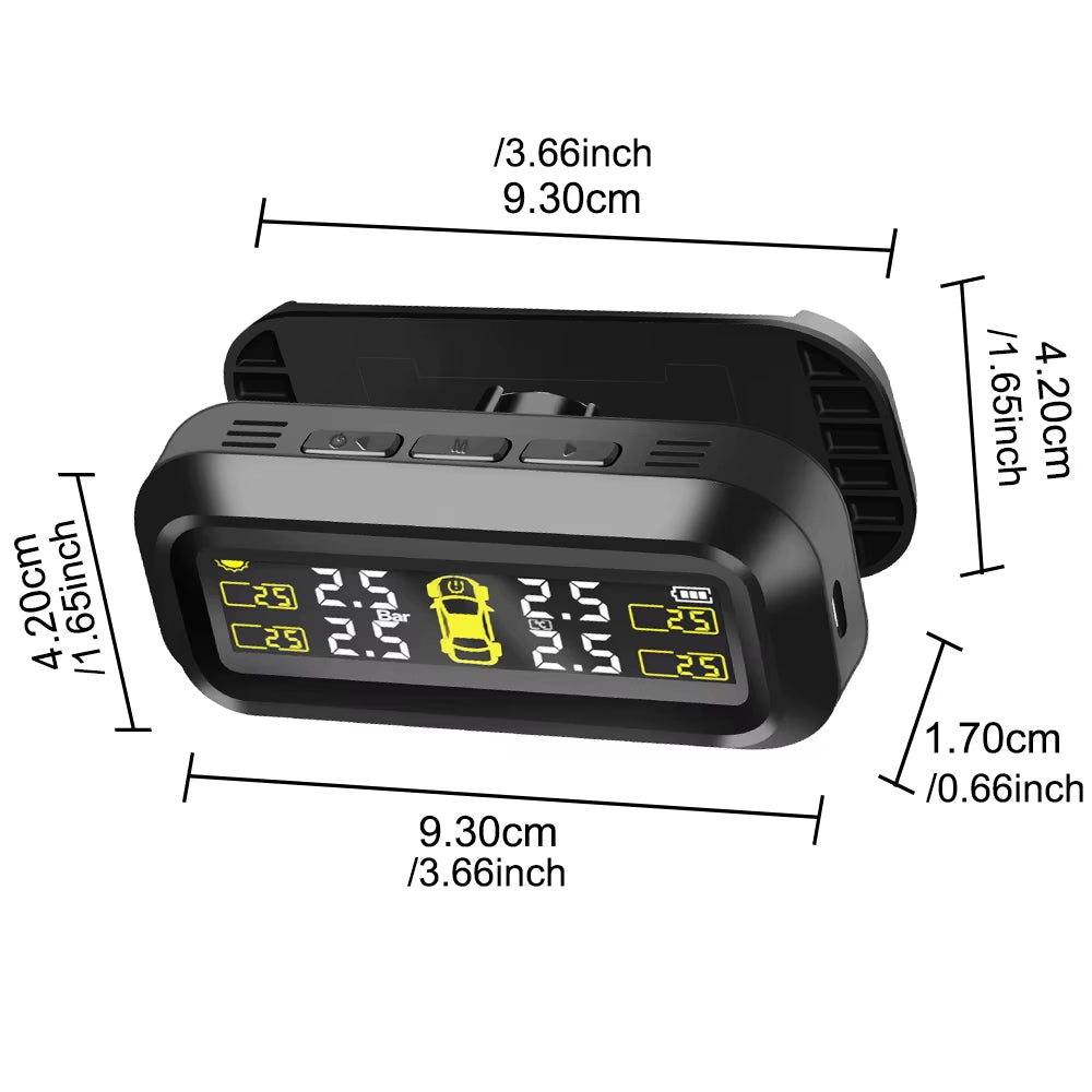 External Battery Solar Tire Pressure Monitoring System with Temperature Warning Sensors
